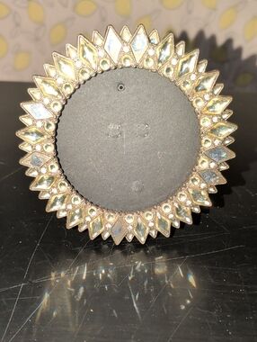 Decorative Round Photo Frame with Gold-Tone and Iridescent Accents